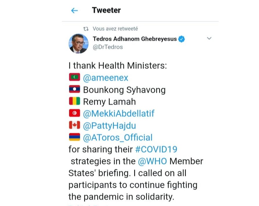 مدير عام منظمة الصحة العالمية يشكر عبد اللطيف المكي مدير عام منظمة الصحة العالمية يشكر عبد اللطيف المكي