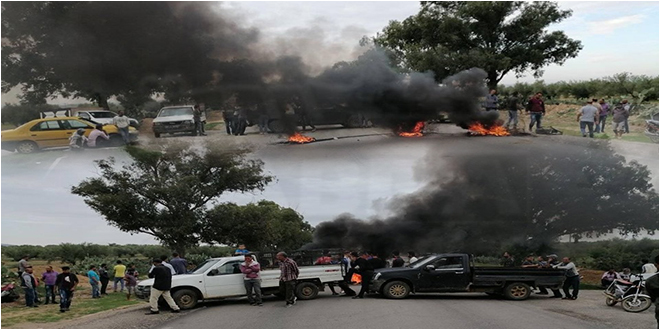 القيروان / غلق الطريق الوطنية عدد 12 من قبل الأهالي و مطالبة الوالي بالحضور