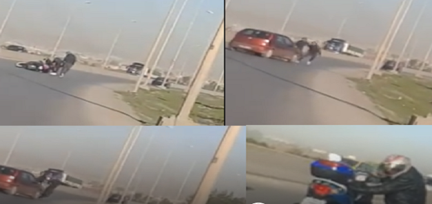 شاهد الفيديو..كاد يخسر دراجته النارية في “براكاج” لولا…