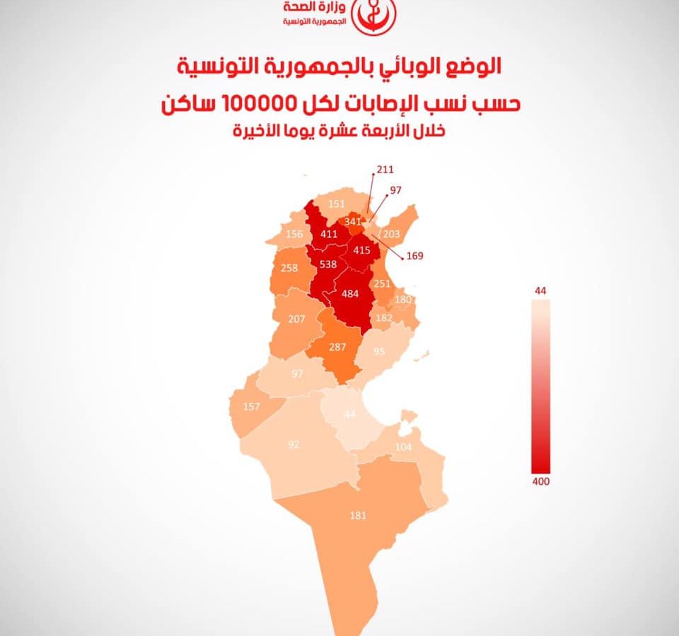 نسب الإصابات بكورونا في الـ 24 ولاية