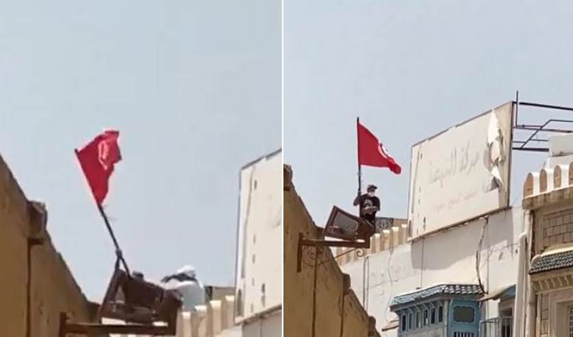 القيروان /يدفعه من اعلى مقر حركة النهضة ويقول له برة موت (فيديو)