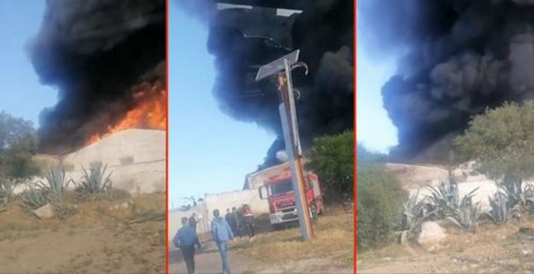 شاهد الفيديو/ حريق هائل بمعمل الفريب في بن عروس