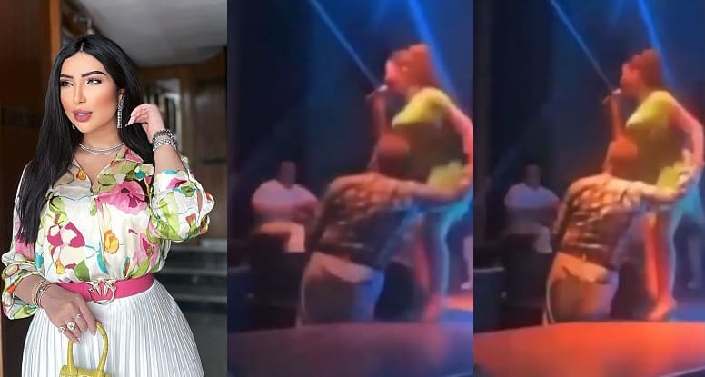 شاهد لحظة تحرش أحد المعجبين بفنانة وهي تغني على المسرح (فيديو)