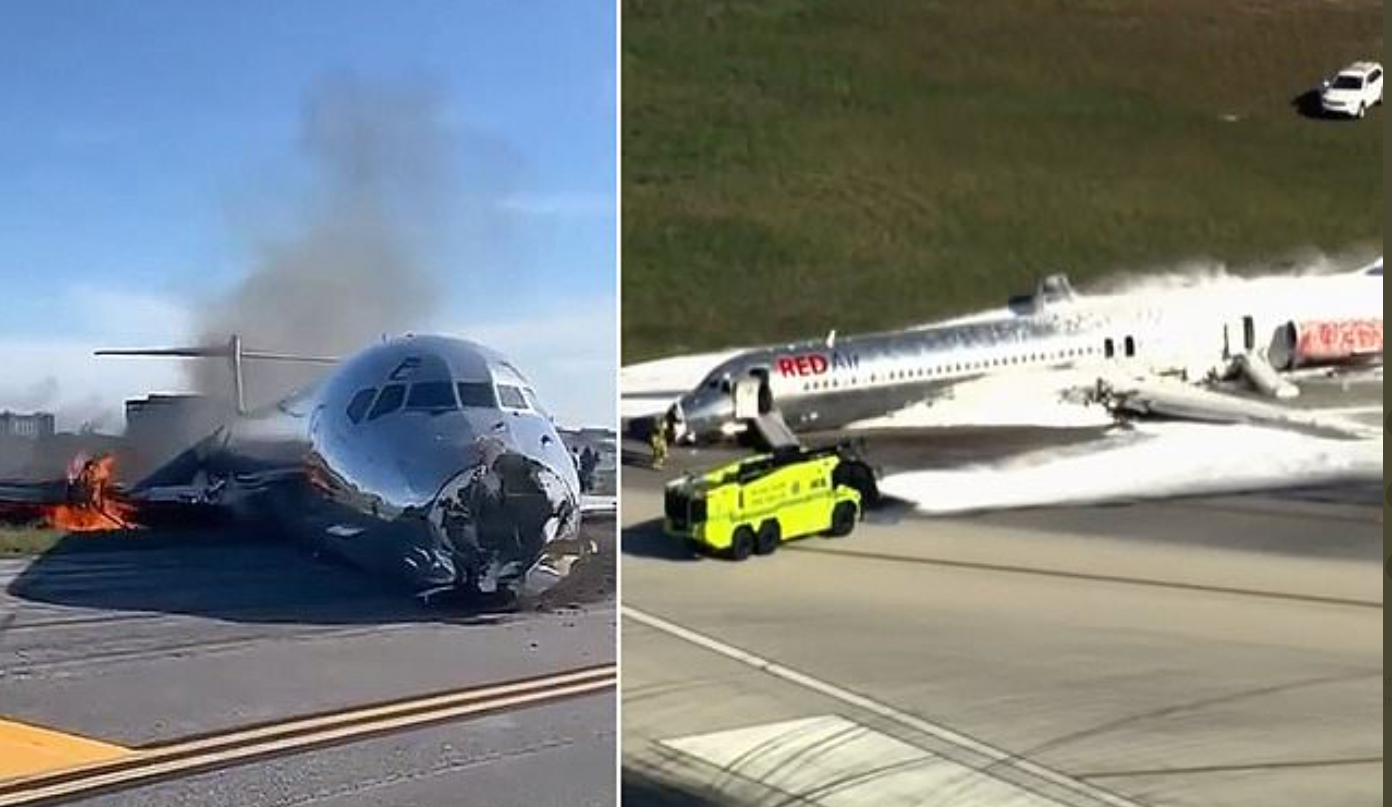 شاهد الفيديو/ اندلاع حريق أثناء هبوط طائرة