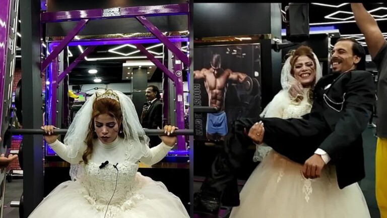 مصرية تحتفل بزفافها في قاعة رياضة وتررفع عريسها بيد واحدة (صور وفيديو) مصرية تحتفل بزفافها في قاعة رياضة وتررفع عريسها بيد واحدة (صور وفيديو)