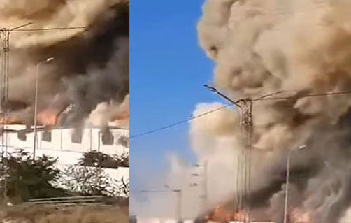 تواصل عملية إخماد حريق مصنع “الكرذونة”