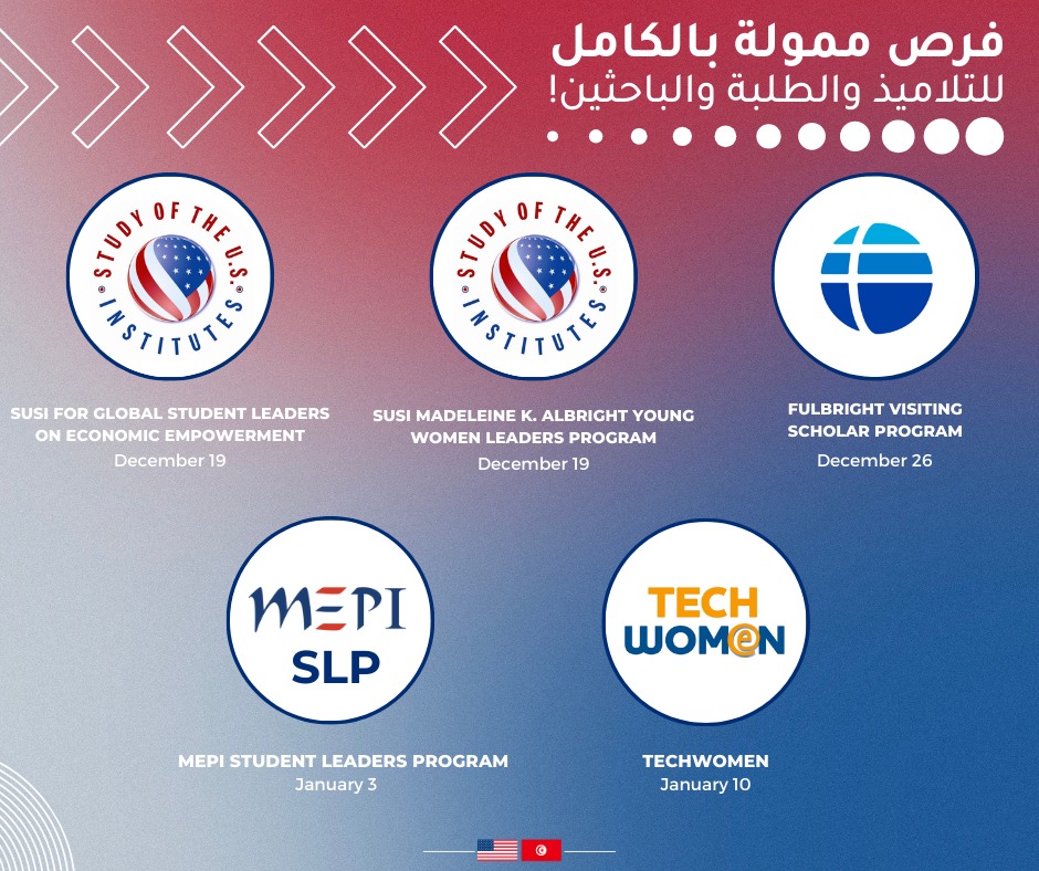 منح دراسية أمريكية للتلاميذ والطلبة والباحثين التونسيين