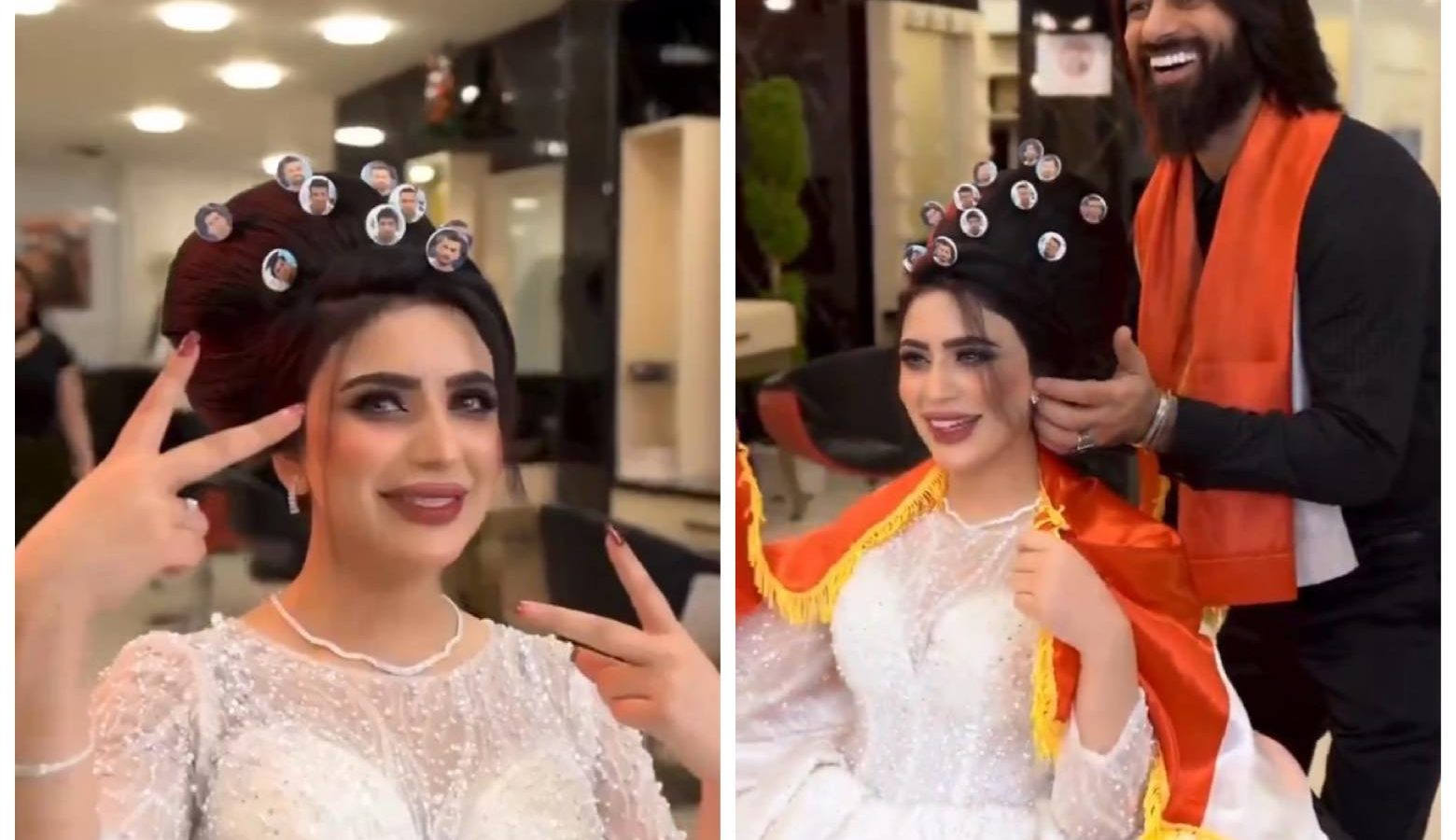 زينت تسريحة شعرها بصور لاعبي منتخبها الوطني.. عروس تثير السخرية