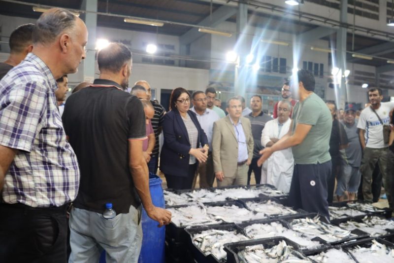 وزيرة التجارة تزور جناح الأسماك بسوق الجملة