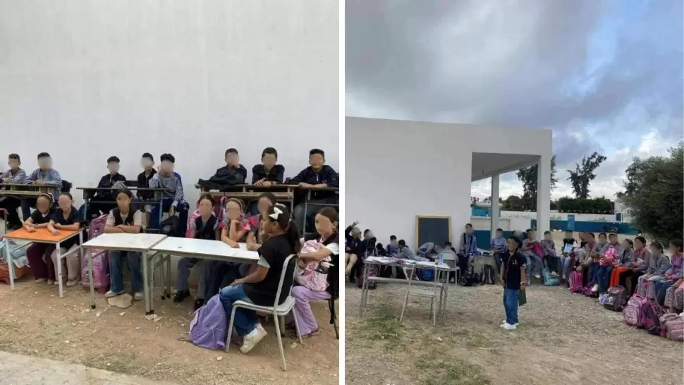 بوحجلة/ معلمون يدرّسون التلاميذ في ساحة المدرسة