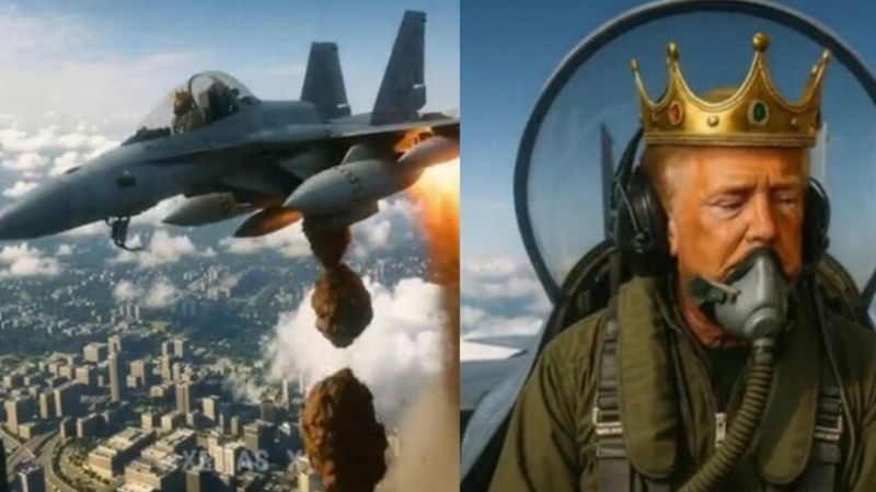 يلقي قاذورات من مقاتلة.. هكذا رد ترامب على احتجاجات “لا للملوك” (فيديو)